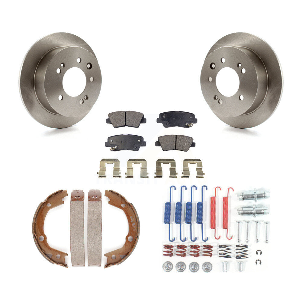 Rear Disc Rotors Semi-Metallic Pads Parking Brake Shoes Hardware Kit For Hyundai Elantra K8F-104826