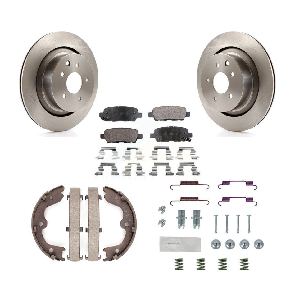 Rear Disc Rotors Semi-Metallic Pads Parking Brake Shoes Hardware Kit For INFINITI G35 Q60 K8F-104836