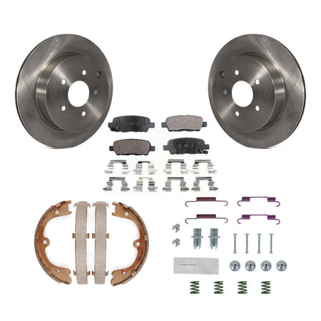 Rear Disc Rotors Semi-Metallic Pads Parking Shoes & Hardware Kit For INFINITI FX35 Nissan K8F-104843
