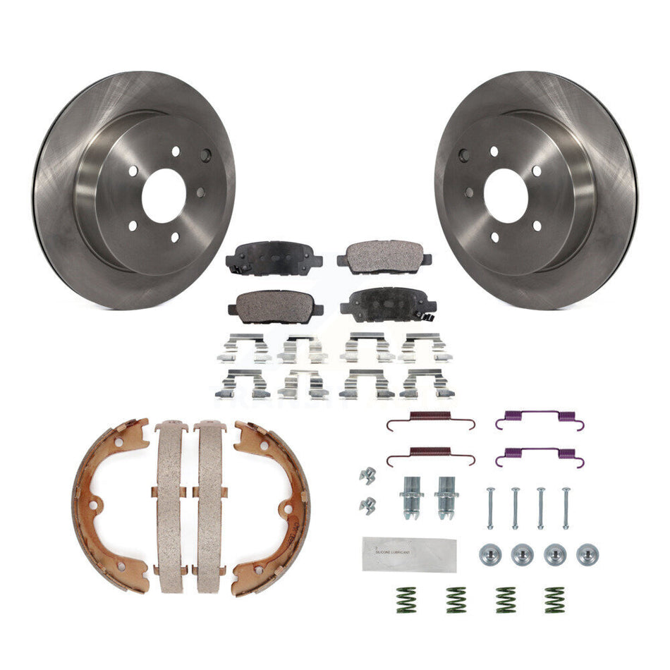 Rear Disc Rotors Semi-Metallic Pads Parking Shoes & Hardware Kit For INFINITI FX35 Nissan K8F-104843