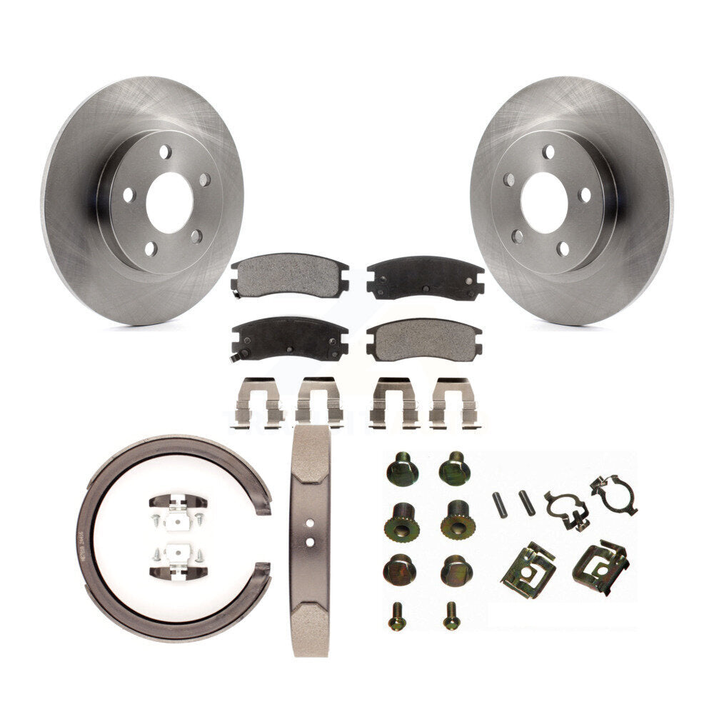 Rear Disc Rotors Semi-Metallic Pads Parking Brake Shoes Hardware Kit For Cadillac DeVille K8F-104851