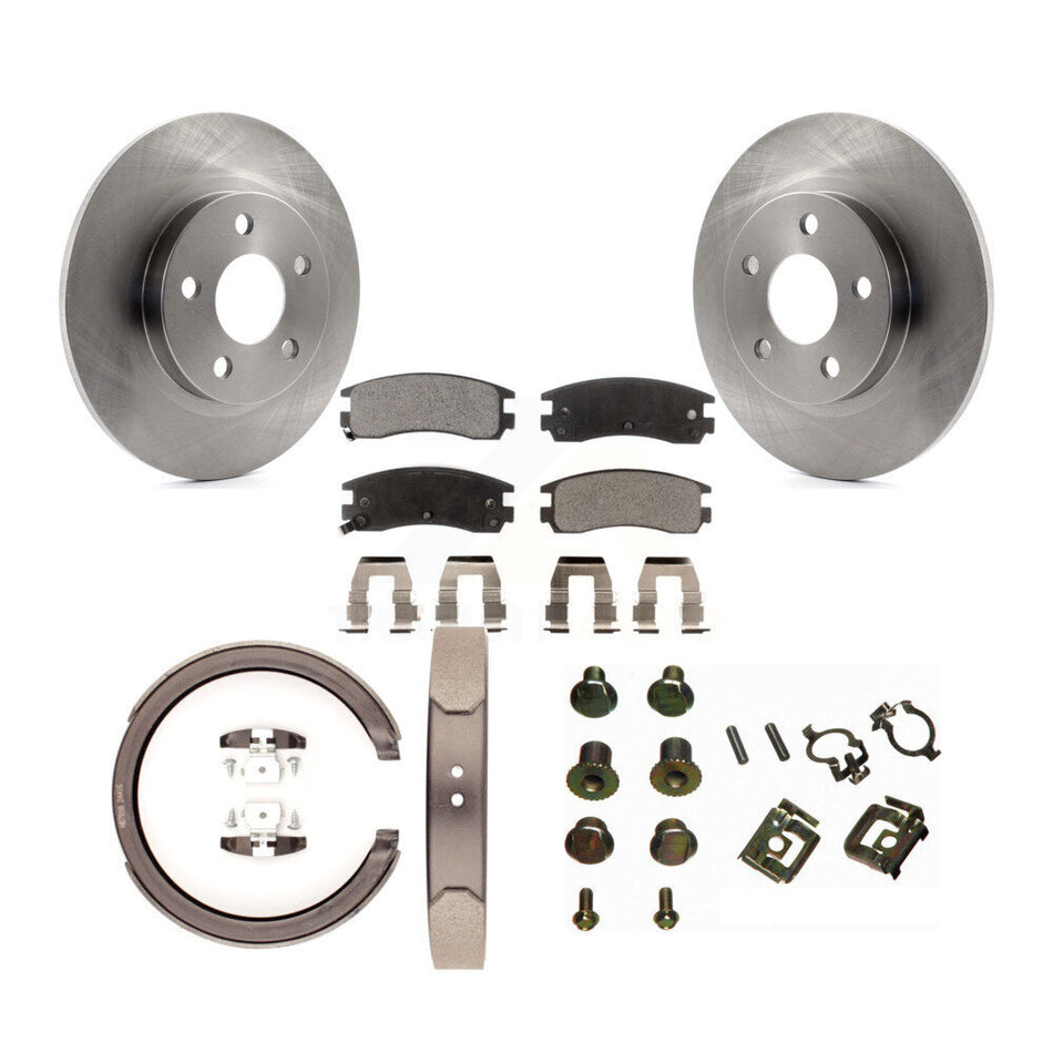 Rear Disc Rotors Semi-Metallic Pads Parking Brake Shoes Hardware Kit For Cadillac DeVille K8F-104851