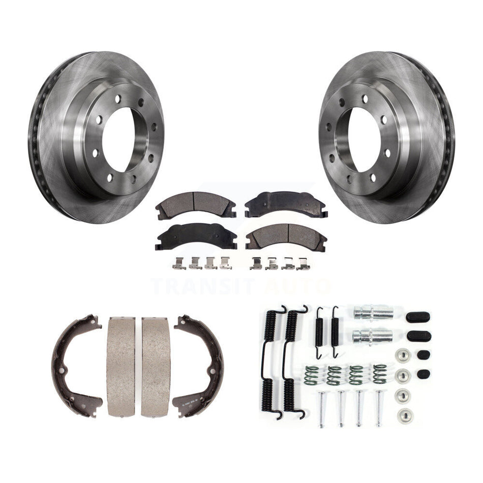 Rear Disc Rotors Semi-Metallic Pads Parking Shoes Hardware Kit For Ford E-350 Super Duty K8F-104852