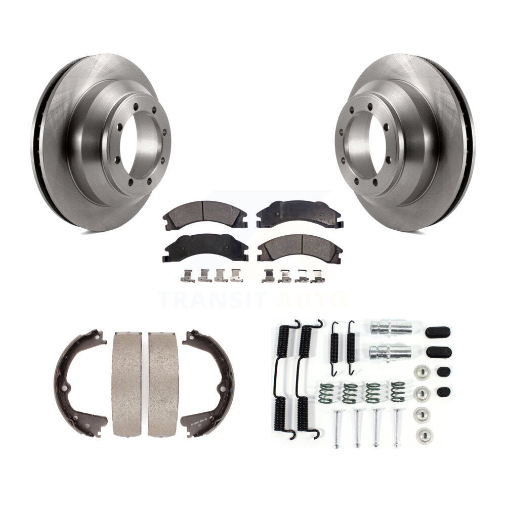 Rear Disc Rotors Semi-Metallic Pads Parking Shoes Hardware Kit For Ford E-350 Super Duty K8F-104853