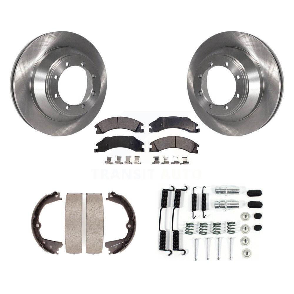 Rear Disc Rotors Semi-Metallic Pads Parking Shoes Hardware Kit For Ford E-450 Super Duty K8F-104854