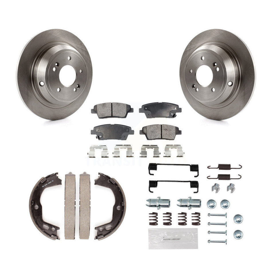 Rear Disc Rotors Semi-Metallic Pads Parking Brake Shoes Hardware Kit For Hyundai Genesis K8F-104866