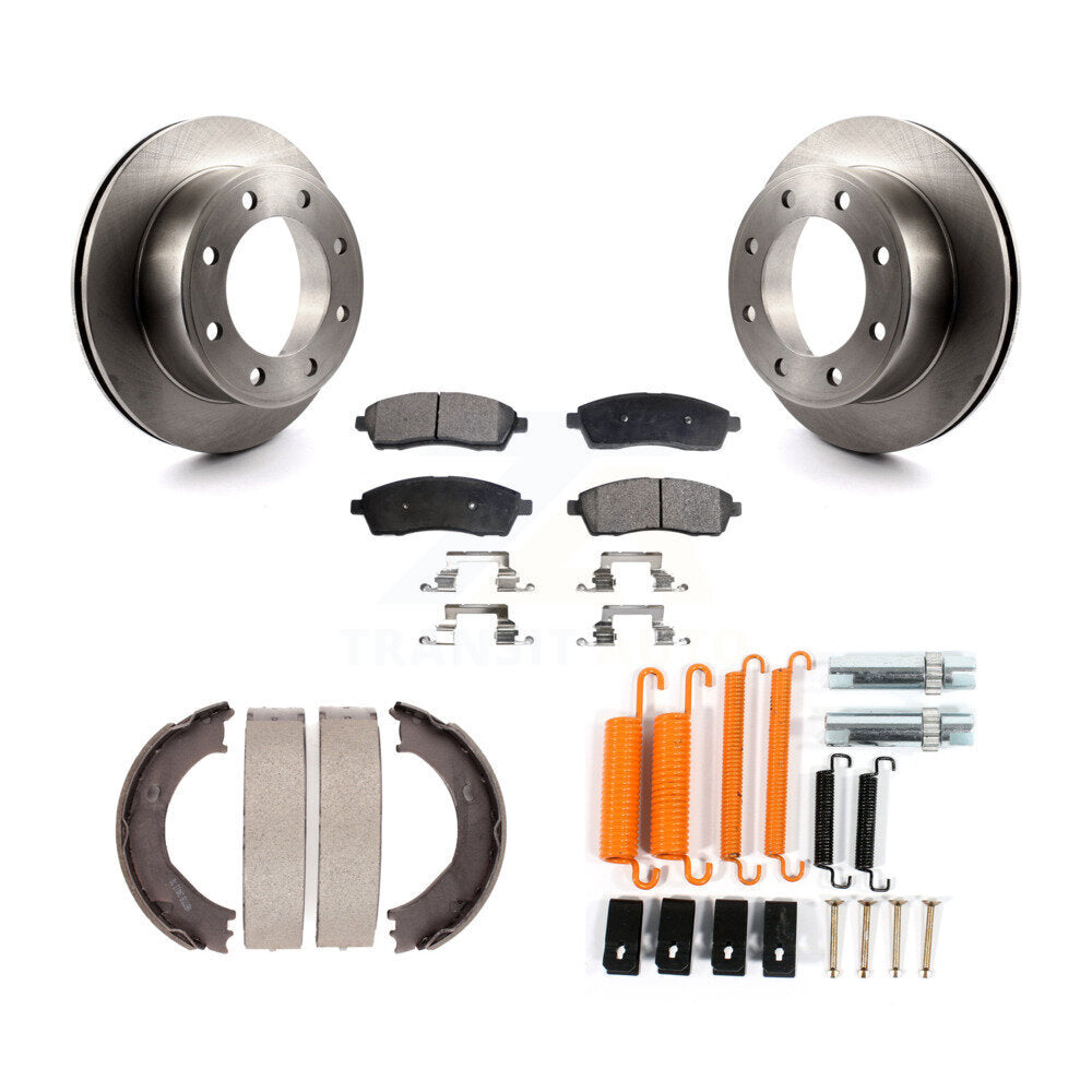 Rear Disc Rotors Semi-Metallic Pads Parking Shoes Hardware Kit For Ford F-350 Super Duty K8F-104868