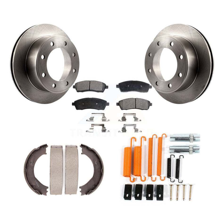 Rear Disc Rotors Semi-Metallic Pads Parking Shoes Hardware Kit For Ford F-350 Super Duty K8F-104868