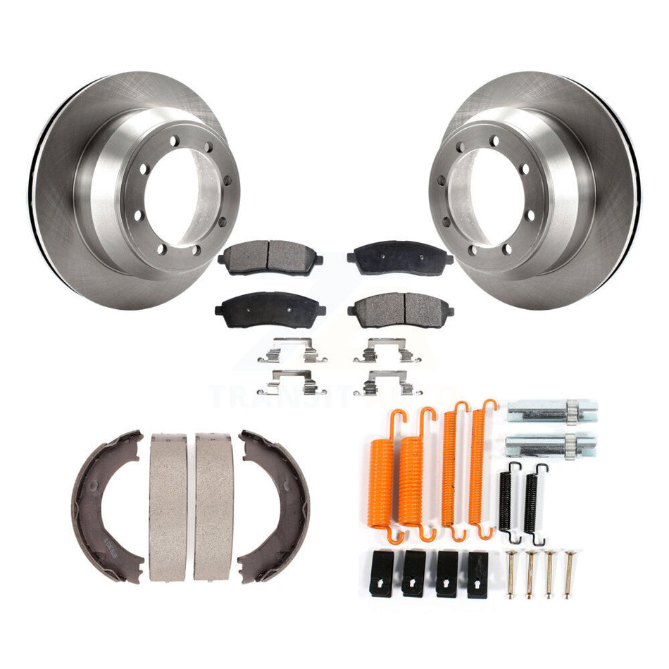 Rear Disc Rotors Semi-Metallic Pads Parking Shoes Hardware Kit For Ford F-350 Super Duty K8F-104869