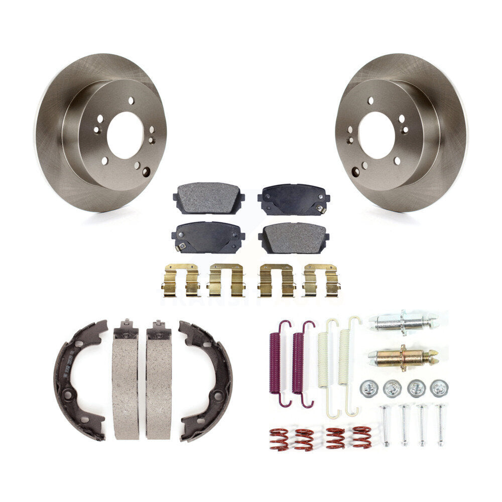 Rear Disc Rotors Semi-Metallic Pads Parking Shoes & Hardware Kit For 2007-2010 Kia Rondo K8F-104870