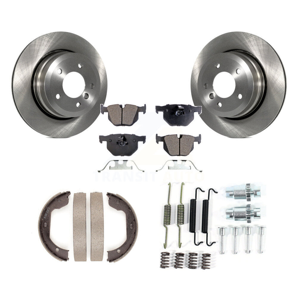 Rear Disc Rotors Semi-Metallic Pads Parking Shoes Hardware Kit For BMW 530xi 528i xDrive K8F-104888