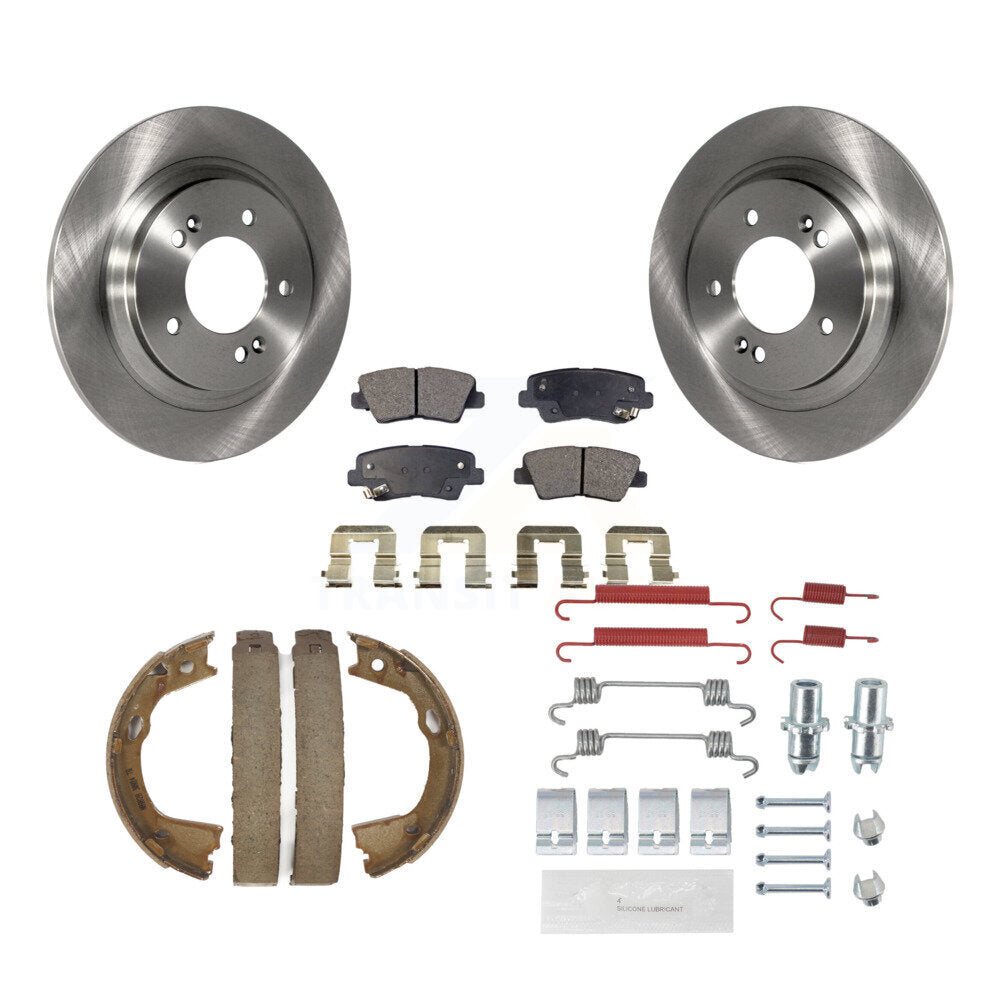 Rear Disc Rotors Semi-Metallic Pads Parking Shoes & Hardware Kit For Hyundai Sonata Azera K8F-104890