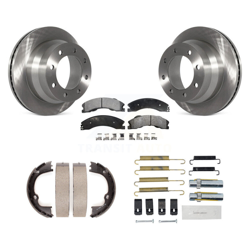 Rear Disc Rotors Semi-Metallic Pads Parking Brake Shoes Hardware Kit For GMC Savana 3500 K8F-104903