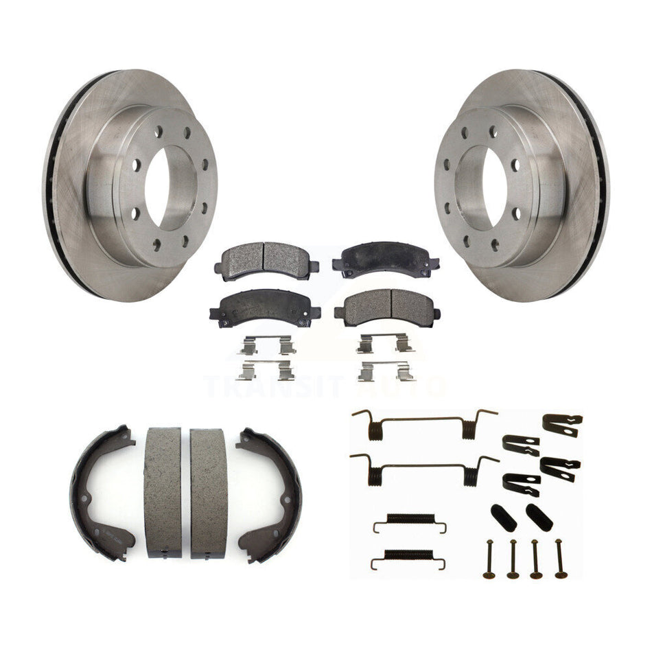 Rear Disc Rotors Semi-Metallic Pads Parking Brake Shoes Hardware Kit For GMC Savana 3500 K8F-104905