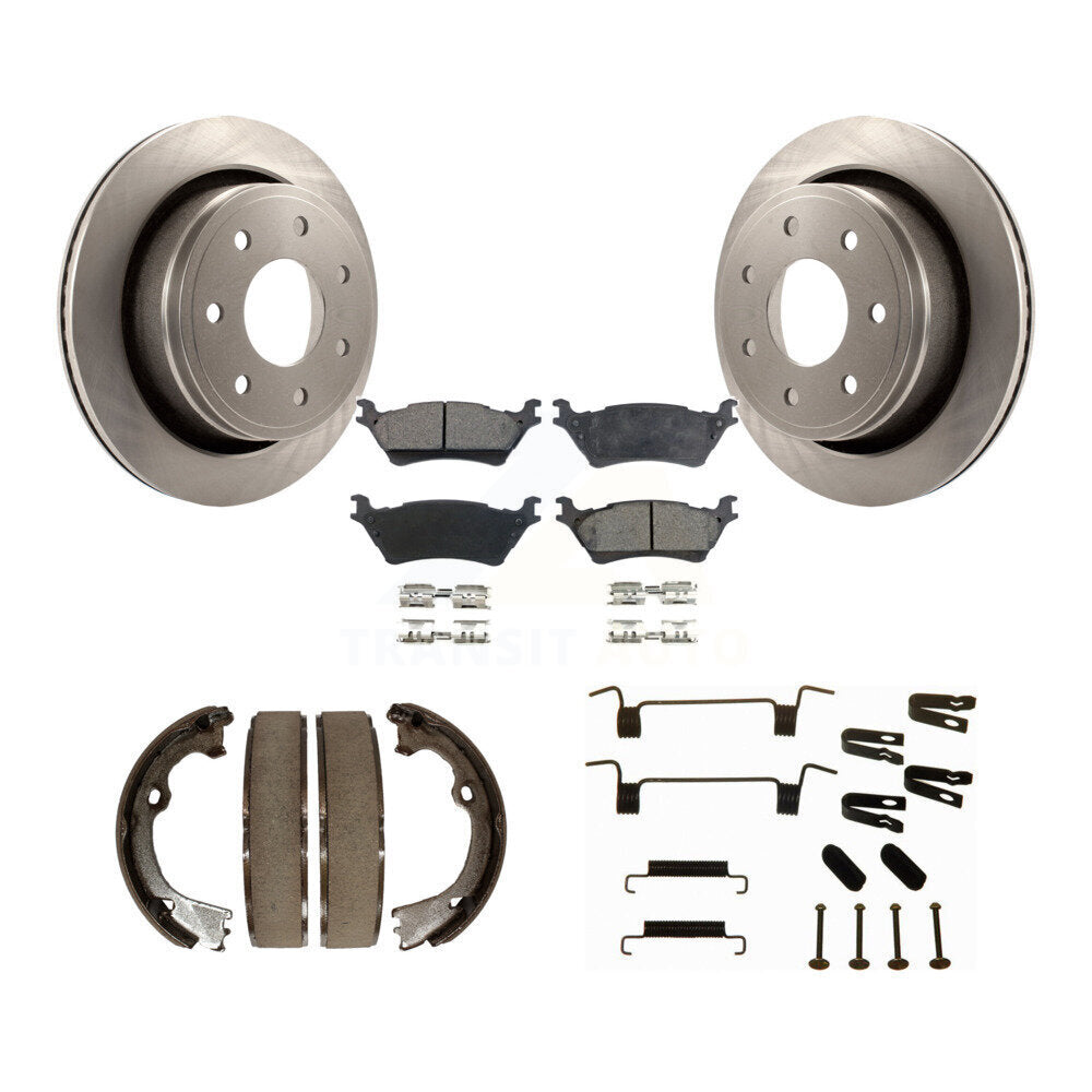 Rear Disc Rotors Semi-Metallic Pads Parking Brake Shoes And Hardware Kit For Ford F-150 K8F-104913
