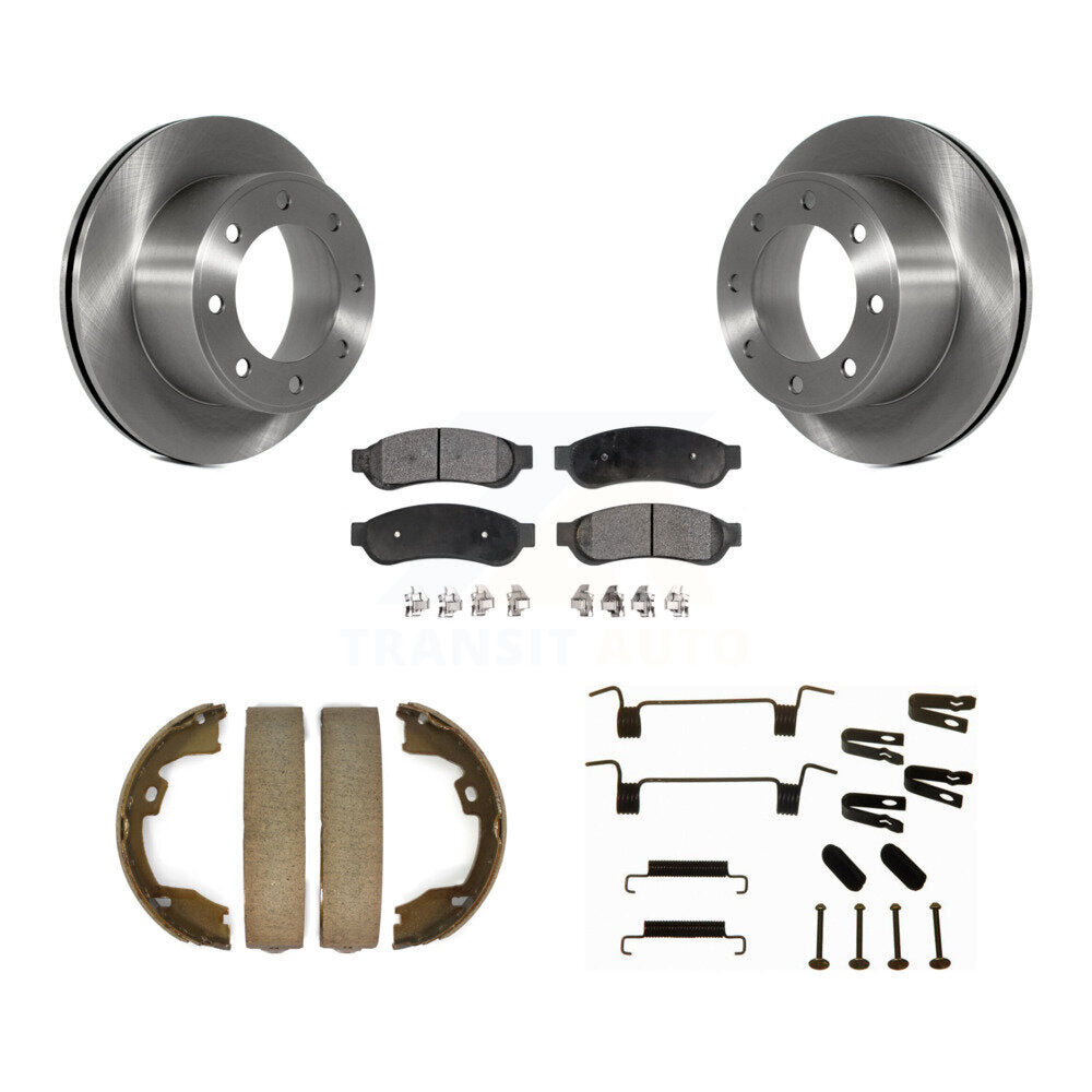 Rear Disc Rotors Semi-Metallic Pads Parking Shoes Hardware Kit For Ford F-350 Super Duty K8F-104919