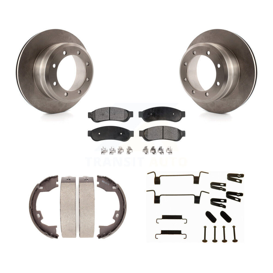 Rear Disc Rotors Semi-Metallic Pads Parking Shoes Hardware Kit For Ford F-350 Super Duty K8F-104920