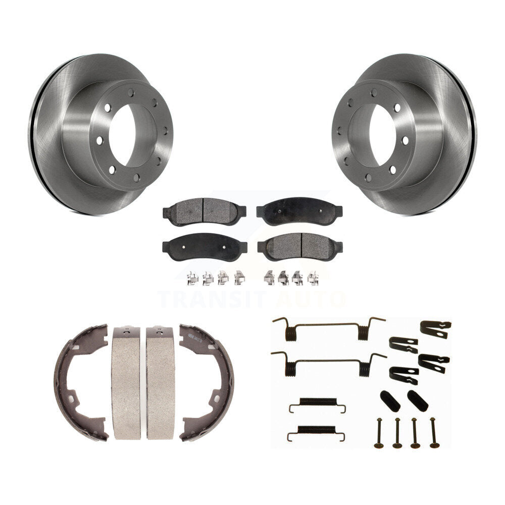Rear Disc Rotors Semi-Metallic Pads Parking Shoes Hardware Kit For Ford F-250 Super Duty K8F-104922