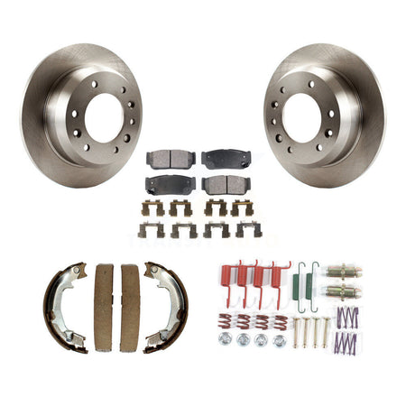 Rear Disc Rotors Semi-Metallic Pads Parking Shoes Hardware Kit For Hyundai Entourage Kia K8F-104927