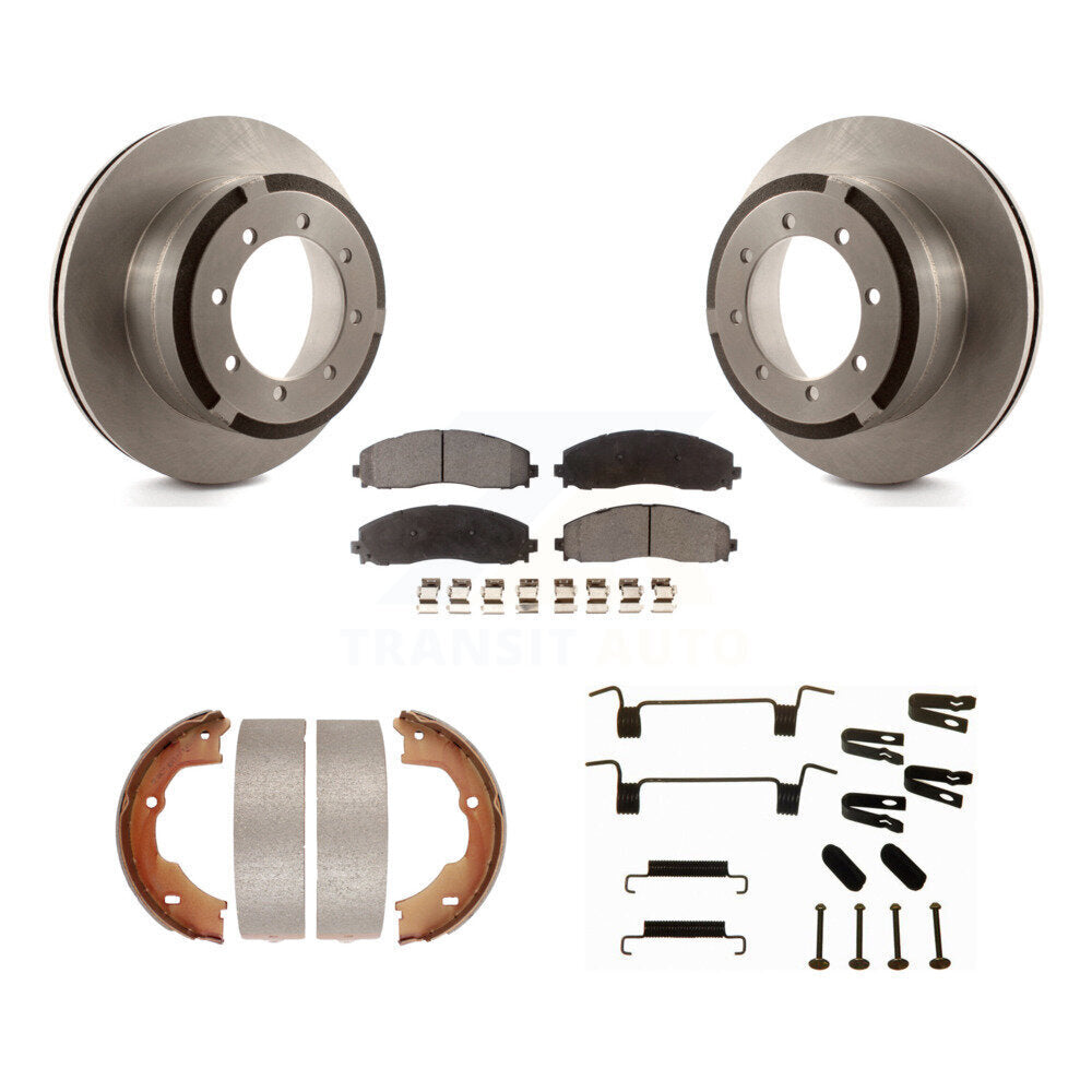Rear Disc Rotors Semi-Metallic Pads Parking Shoes Hardware Kit For Ford F-450 Super Duty K8F-104932