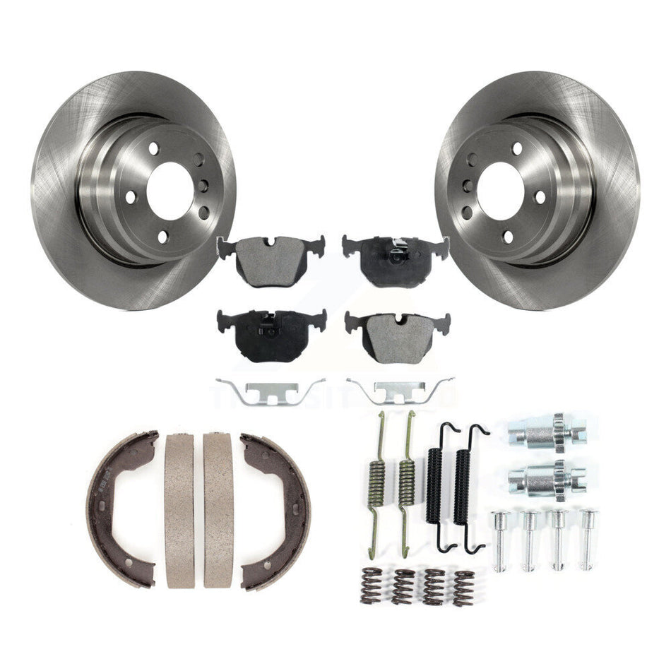 Rear Disc Rotors Semi-Metallic Pads Parking Brake Shoes And Hardware Kit For BMW X5 K8F-104935