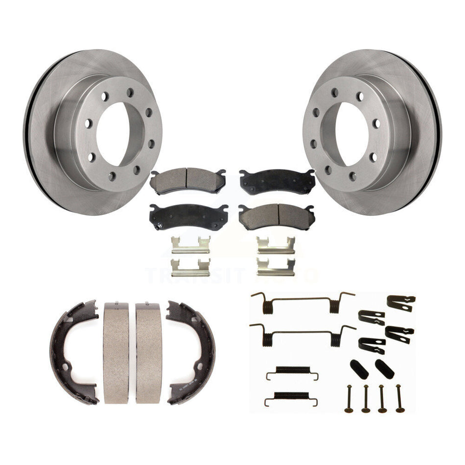 Rear Disc Rotors Semi-Metallic Pads Parking Shoes Hardware Kit For Chevrolet GMC 2500 HD K8F-104939
