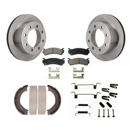 Rear Disc Rotors Semi-Metallic Pads Parking Shoes Hardware Kit For Chevrolet Silverado HD K8F-104940