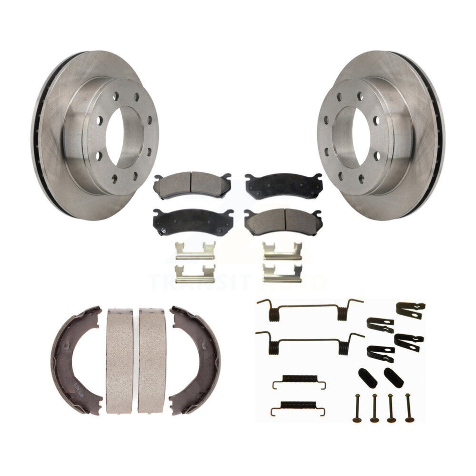 Rear Disc Rotors Semi-Metallic Pads Parking Shoes Hardware Kit For Chevrolet Silverado HD K8F-104943