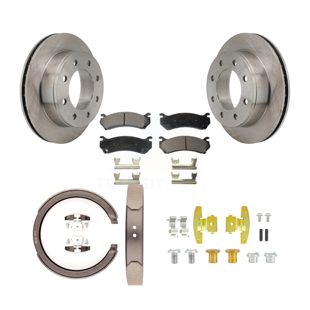 Rear Disc Rotors Semi-Metallic Pads Parking Shoes Hardware Kit For Chevrolet Silverado HD K8F-104949