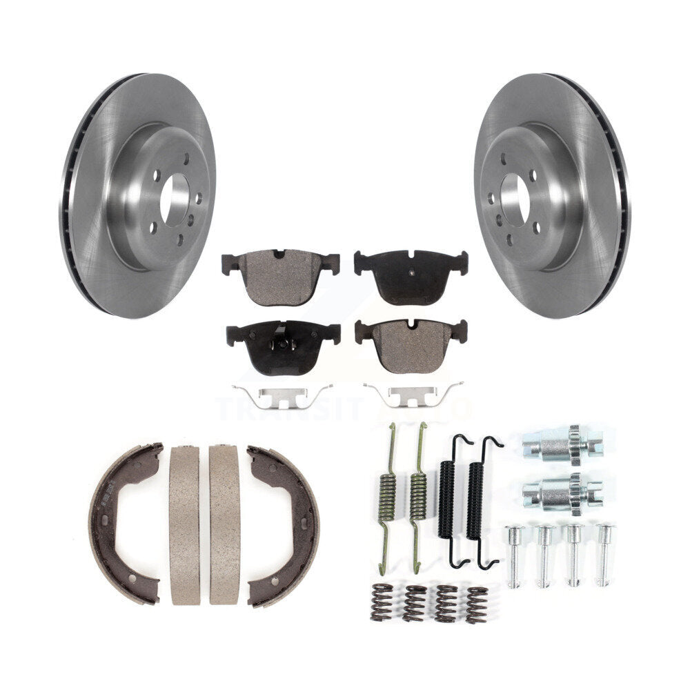 Rear Disc Rotors Semi-Metallic Pads Parking Shoes & Hardware Kit For BMW 535i GT xDrive 7 K8F-104954