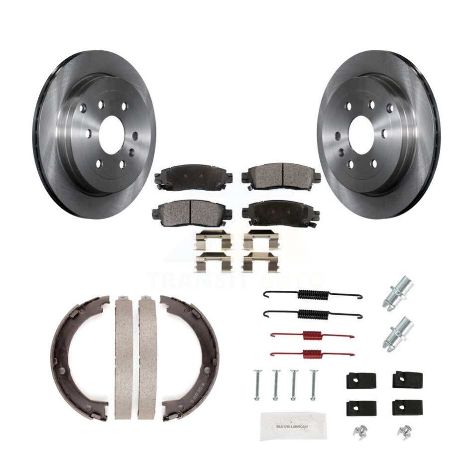 Rear Disc Rotors Semi-Metallic Pads Parking Brake Shoes Hardware Kit For GMC Acadia Buick K8F-104959
