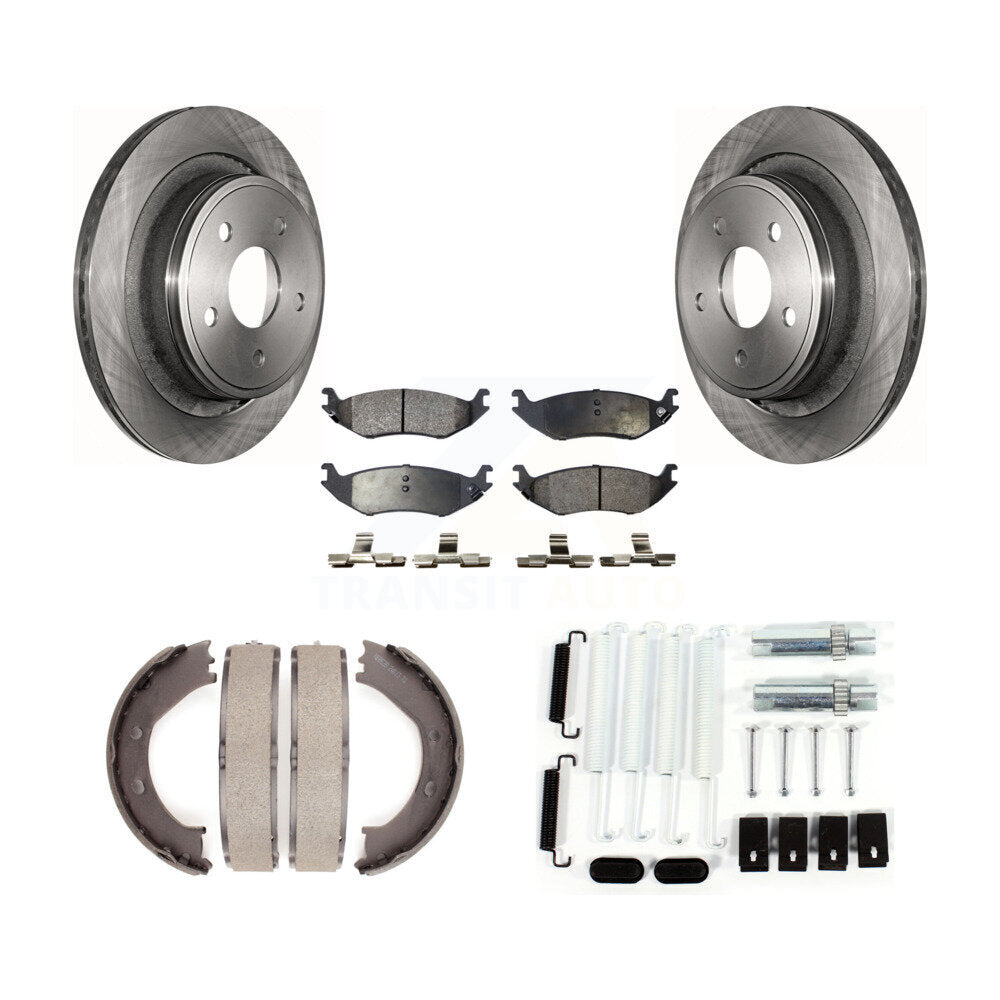 Rear Disc Rotors Semi-Metallic Pads Parking Brake Shoes & Hardware Kit For Dodge Ram 1500 K8F-104963