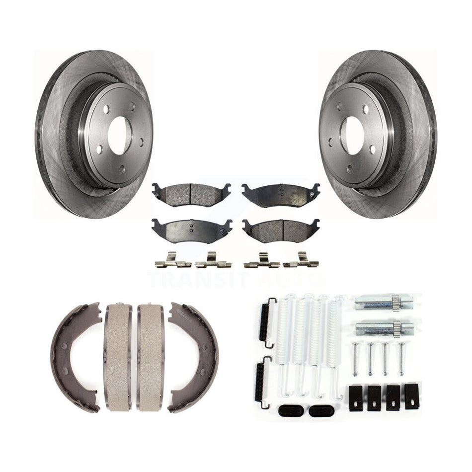 Rear Disc Rotors Semi-Metallic Pads Parking Brake Shoes & Hardware Kit For Dodge Ram 1500 K8F-104963