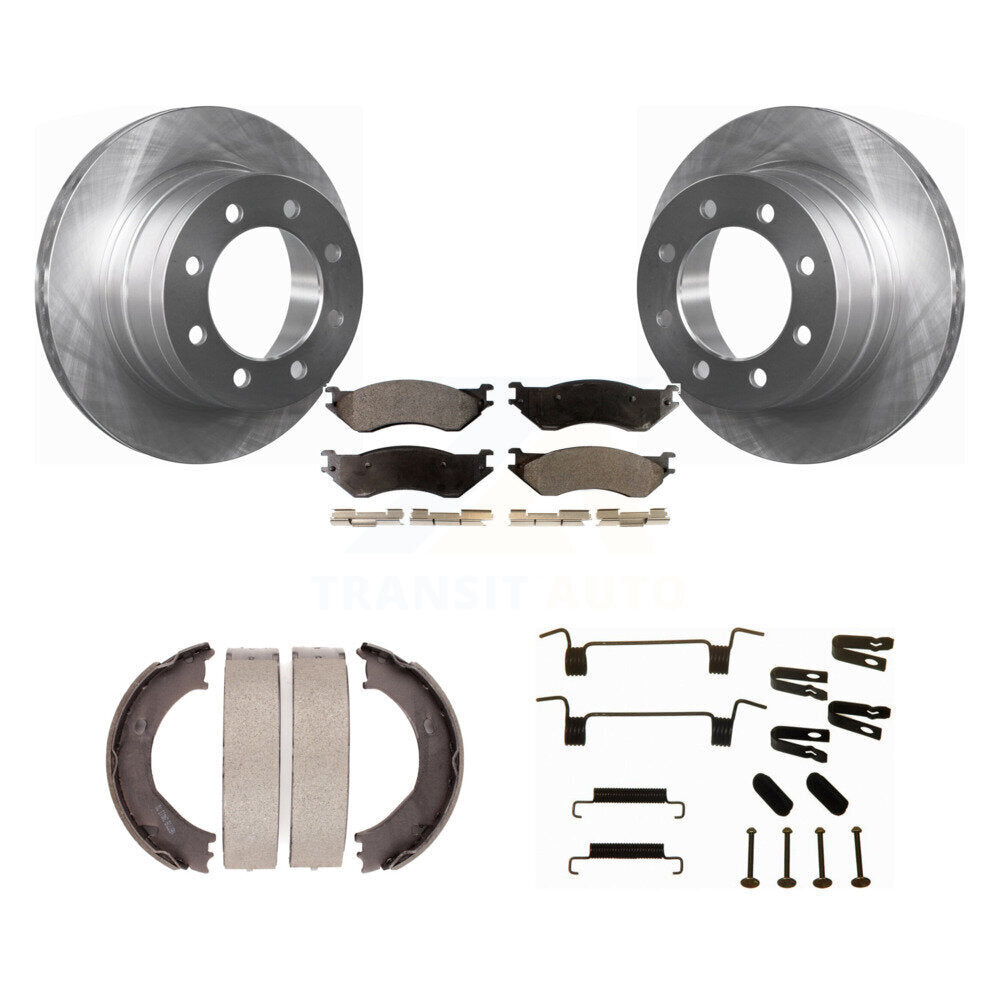 Rear Disc Rotors Semi-Metallic Pads Parking Shoes & Hardware Kit For Dodge Ram 2500 3500 K8F-104964