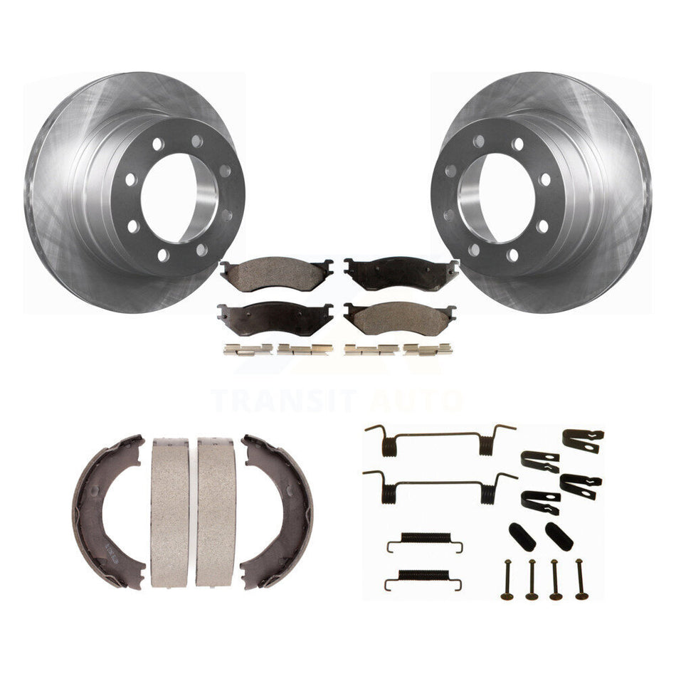 Rear Disc Rotors Semi-Metallic Pads Parking Shoes & Hardware Kit For Dodge Ram 2500 3500 K8F-104964