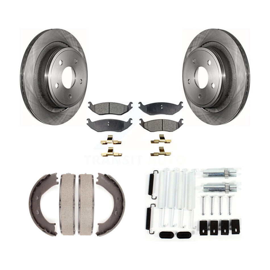 Rear Disc Rotors Semi-Metallic Pads Parking Shoes Hardware Kit For Dodge Ram 1500 Durango K8F-104965
