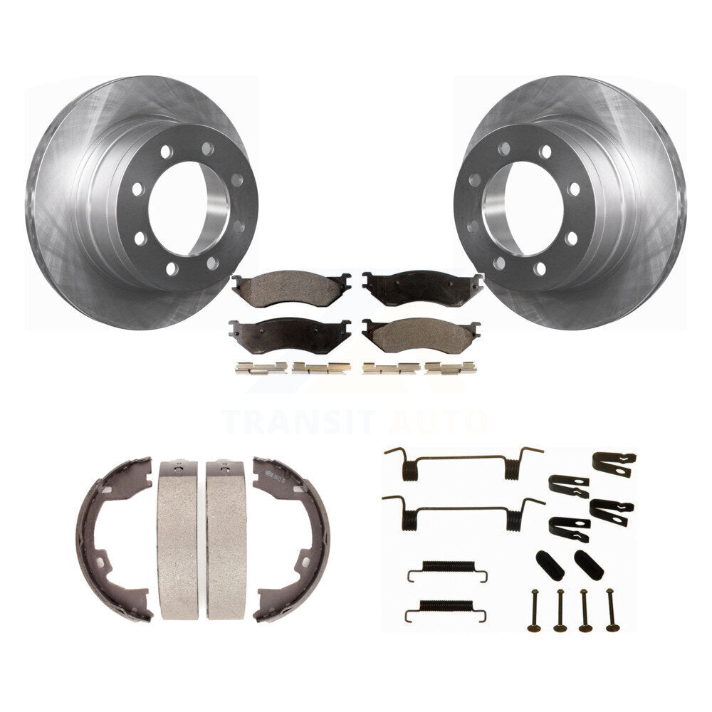 Rear Disc Rotors Semi-Metallic Pads Parking Shoes & Hardware Kit For Dodge Ram 1500 3500 K8F-104966