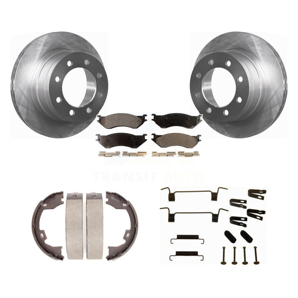 Rear Disc Rotors Semi-Metallic Pads Parking Shoes & Hardware Kit For Dodge Ram 1500 3500 K8F-104966