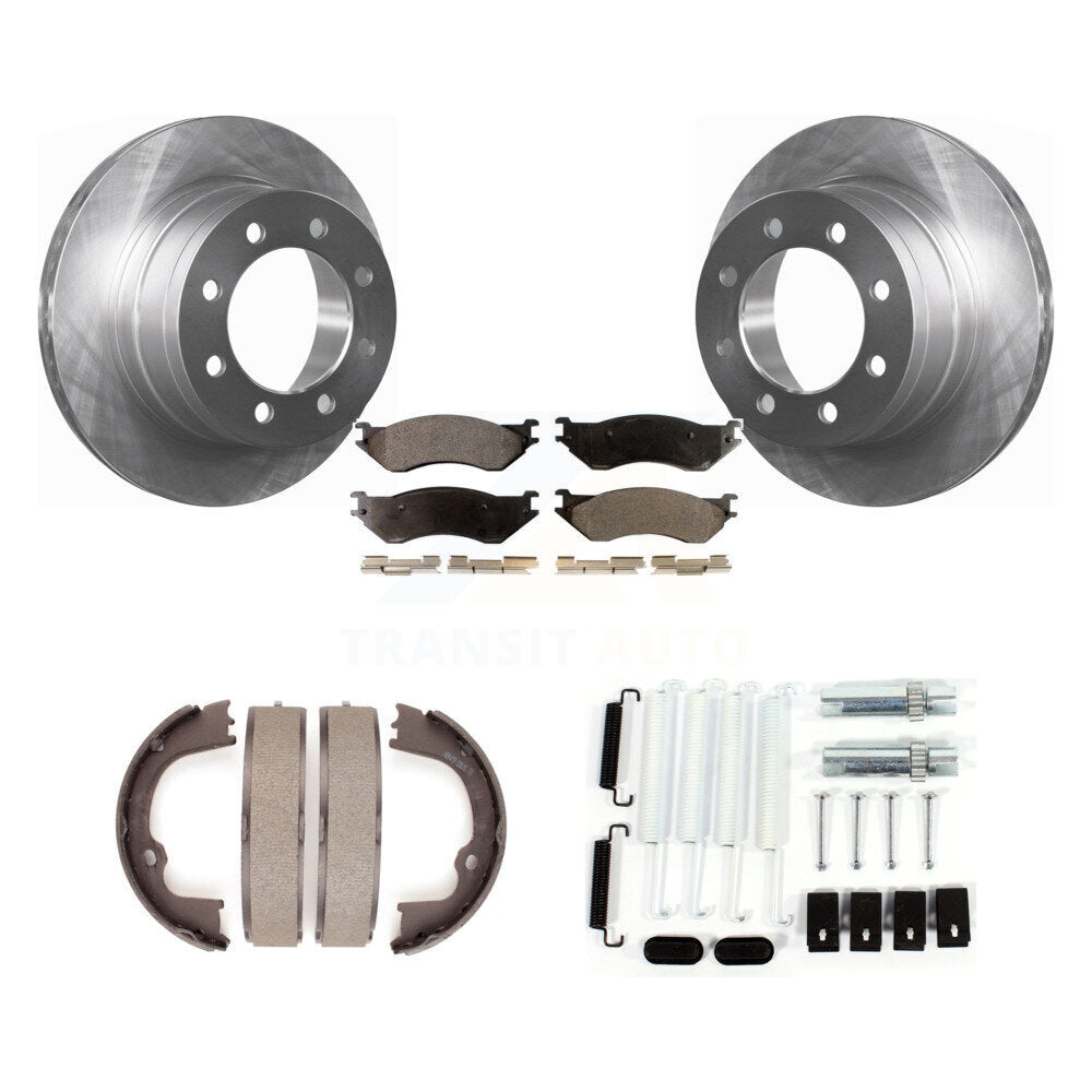 Rear Disc Rotors Semi-Metallic Pads Parking Brake Shoes & Hardware Kit For Dodge Ram 1500 K8F-104967