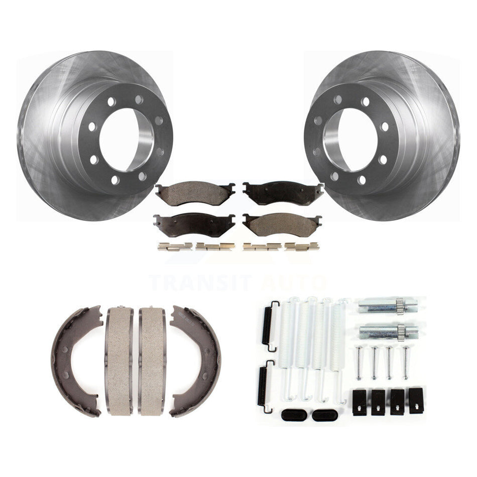 Rear Disc Rotors Semi-Metallic Pads Parking Brake Shoes & Hardware Kit For Dodge Ram 1500 K8F-104970