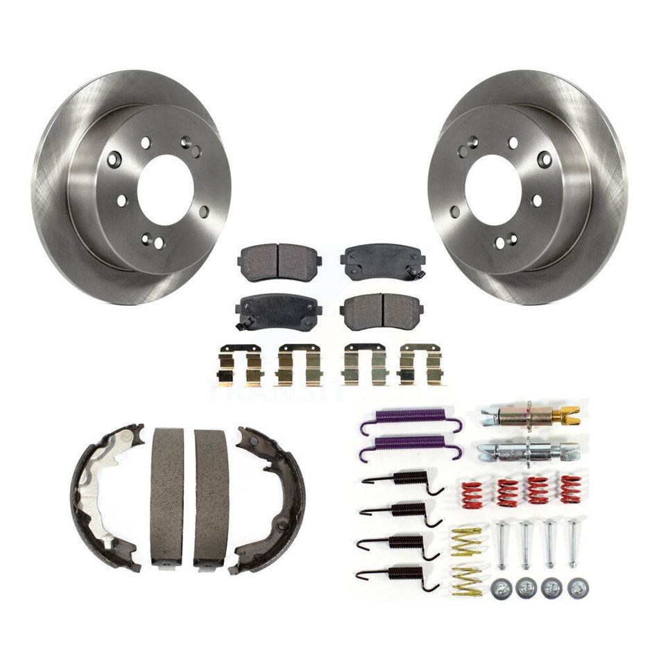 Rear Disc Rotors Semi-Metallic Pads Parking Brake Shoes & Hardware Kit For Kia Forte Koup K8F-104974