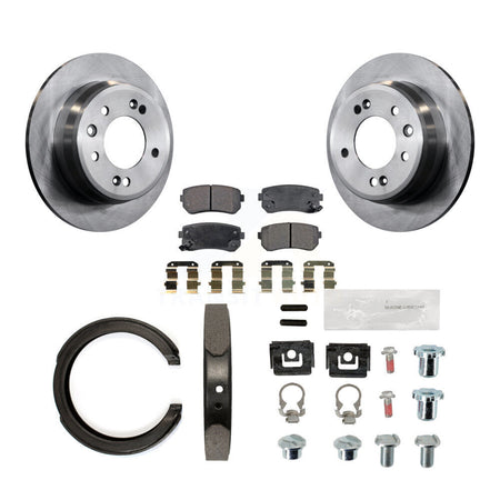 Rear Disc Rotors Semi-Metallic Pads Parking Shoes Hardware Kit For 11-16 Kia Sportage FWD K8F-104975