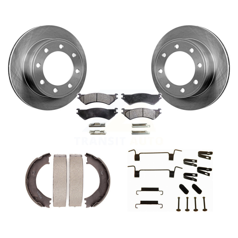 Rear Disc Rotors Semi-Metallic Pads Parking Shoes Hardware Kit For Ford E-350 Super Duty K8F-104992
