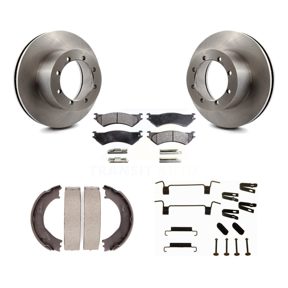 Rear Disc Rotors Semi-Metallic Pads Parking Shoes Hardware Kit For Ford E-350 Super Duty K8F-104993