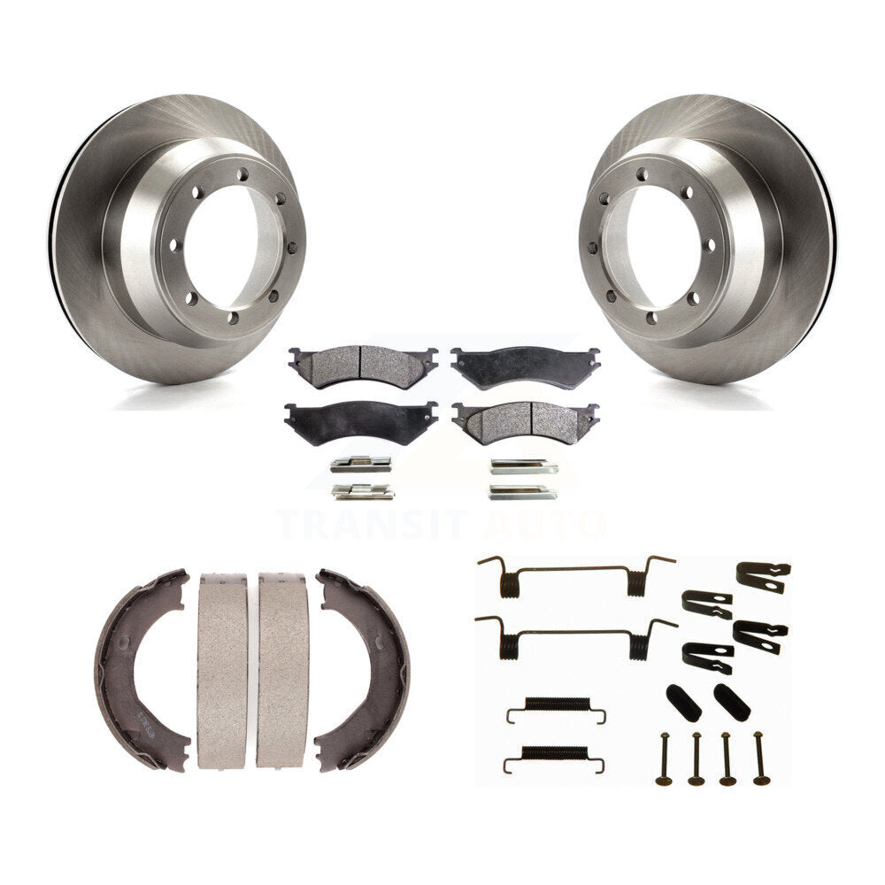 Rear Disc Rotors Semi-Metallic Pads Parking Shoes Hardware Kit For Ford E-350 Super Duty K8F-104994