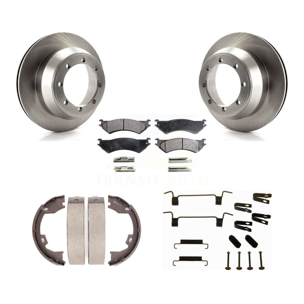 Rear Disc Rotors Semi-Metallic Pads Parking Shoes Hardware Kit For Ford E-350 Super Duty K8F-104998