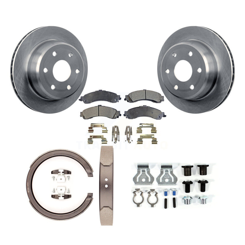 Rear Disc Rotors Semi-Metallic Pads Parking Shoes Hardware Kit For GMC Yukon XL 1500 4WD K8F-105005
