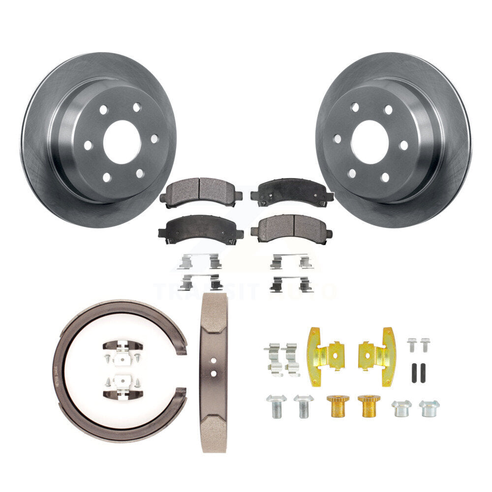 Rear Disc Rotors Semi-Metallic Pads Parking Shoes & Hardware Kit For Chevrolet Avalanche K8F-105009