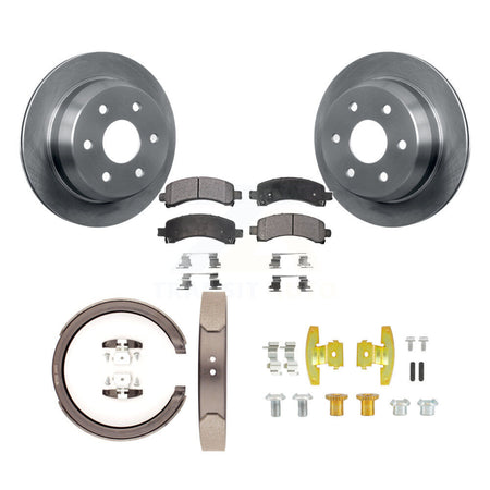 Rear Disc Rotors Semi-Metallic Pads Parking Shoes & Hardware Kit For Chevrolet Avalanche K8F-105009