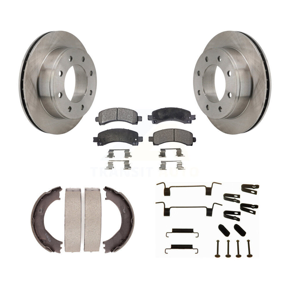 Rear Disc Rotors Semi-Metallic Pads Parking Shoes Hardware Kit For Chevrolet Express 2500 K8F-105014